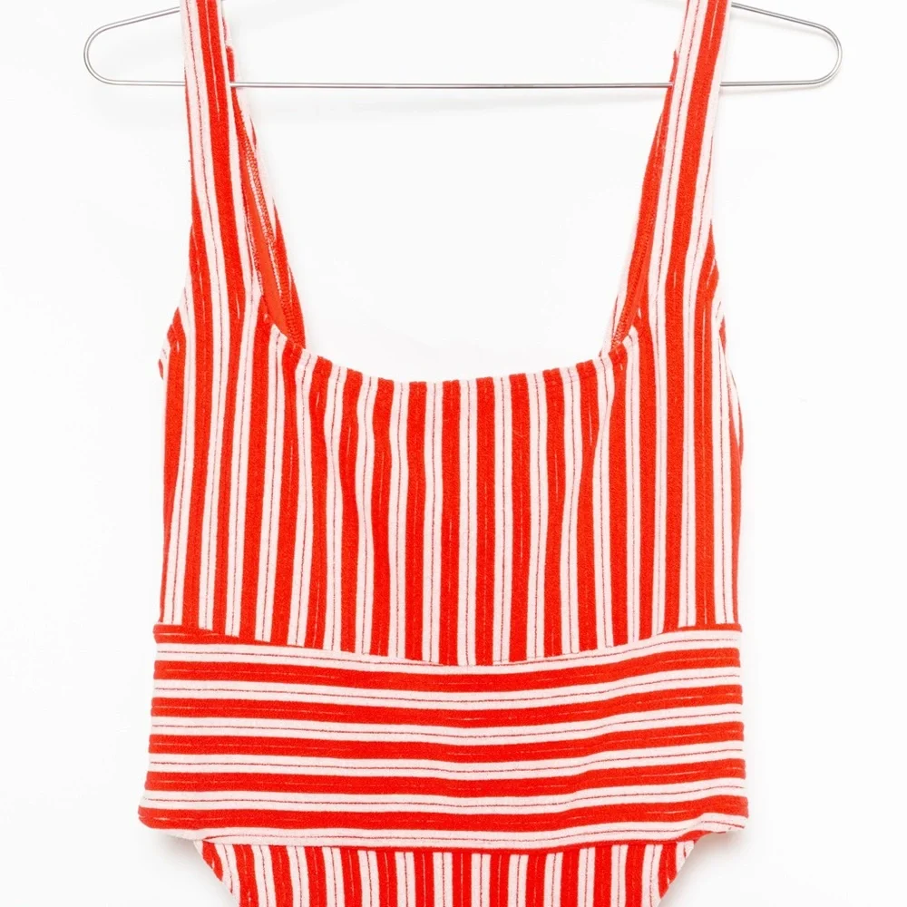 Forever 21 Red White Striped Terry Monokini High-Leg One-Piece Swimsuit – Size L - Picture 3 of 13